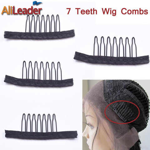 Alileader 12PCS Black Best Clips For Hair Extensions Stainless Steel Wig Combs For Wig Caps Cheap Clips For Wig Factory Supply